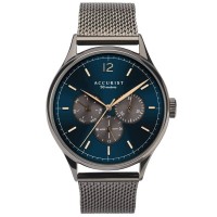 Accurist Mens Contemporary Blue and Grey Day Date Dial Mesh Strap Watch 7285