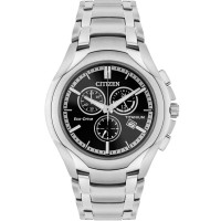 Citizen Mens Eco-Drive Titanium Black Chronograph Dial Bracelet Watch AT0940-50F
